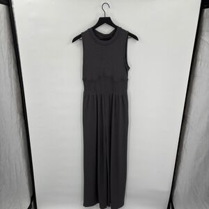 Ribbed Sleeveless Wide Leg Jumpsuit Medium Gray Mock Neck Zipper Comfortcore